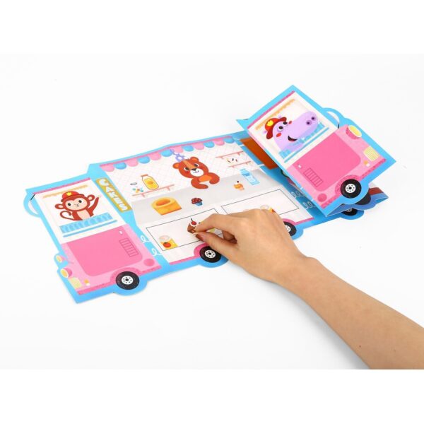⁦חוברת פעילות עם מדבקות רב-פעמיות – משאית כיבוי אש ומשאית גלידה⁩ – תמונה ⁦3⁩