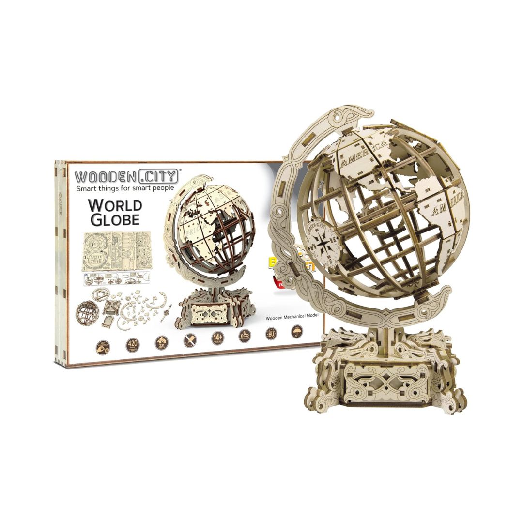 4 פאזל עץ תלת ממדי – גלובוס עולם מסתובב – תמונה 1