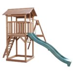 ⁦מגדל משחק מעץ עם מגלשה, ארגז חול ונדנדת כפולה⁩ – תמונה ⁦3⁩