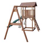 ⁦מגדל משחק מעץ עם מגלשה, ארגז חול ונדנדת כפולה⁩ – תמונה ⁦4⁩